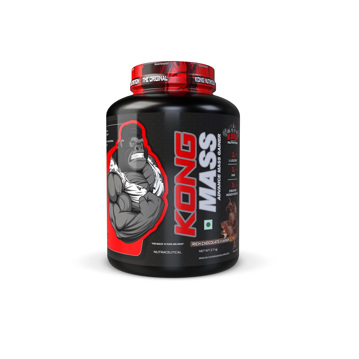 KONG NUTRITION Kong Mass,Advance Mass Gainer,Nutraceutical Approx 18 Servings Per Container For Adults And Above.(Rich Chocolate,2.7 Kg)