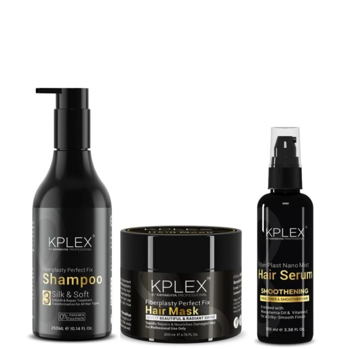 KPLEX Fiberplasty Hair Care Combo | Perfect Fix Shampoo 250ml + Hair Mask 200ml + Nano Mist Hair Serum 100ml | For Soft, Manageable Hair | After Care Kit | No Sulfates or Parabens