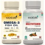 Kadcure Omega 3 Fish Oil Capsules & Daily Multivitamin Combo Pack | Health Boost for Men and Women | Supports Heart Eyes Joints, Energy Stamina & Immunity | 60 Capsules.