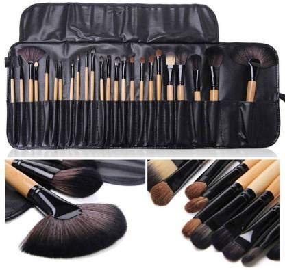 Kamz Beauty Makeup Brush Set, 24 Pieces Set with Black Leather Case