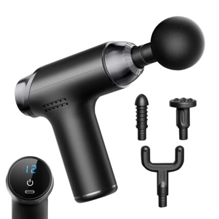 Karomouj Mini Fascial Gun Massager - Portable & Quiet Handheld Deep Tissue Muscle Massager for Pain Relief, Relaxation, Recovery, Travel, Gym, Home and Sports (Black, Pack of 1)