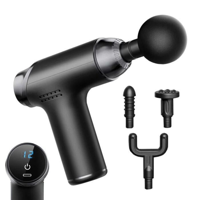 Karomouj Mini Fascial Gun Massager - Portable & Quiet Handheld Deep Tissue Muscle Massager for Pain Relief, Relaxation, Recovery, Travel, Gym, Home and Sports (Black, Pack of 1)