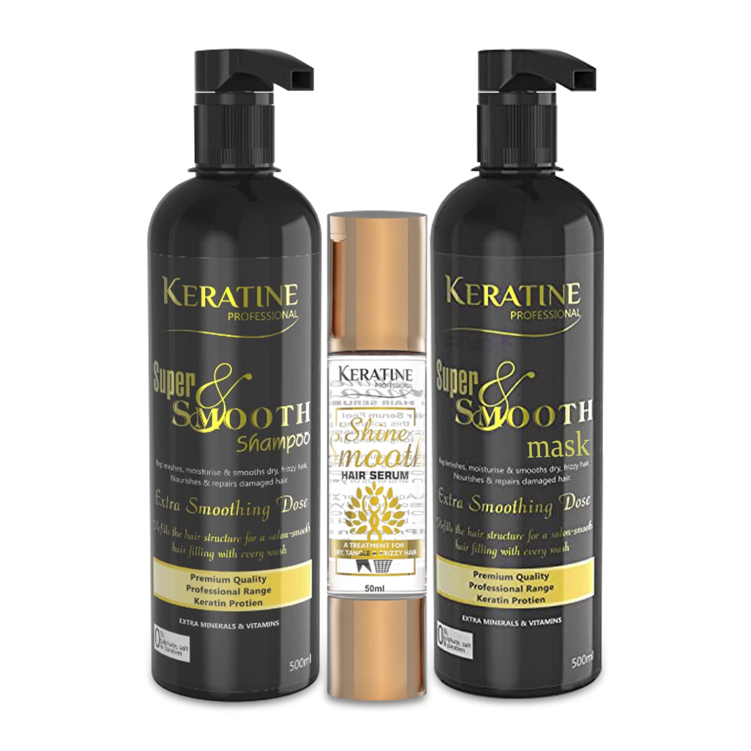 Keratine Professional Super Smooth Shampoo, Mask & Serum | for Dry & Frizzy Hair | (Combo) 3 In 1