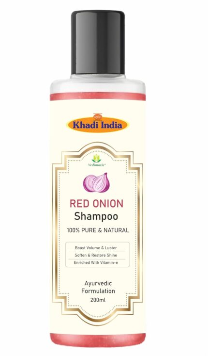Khadi 100% Pure & Natural Red Onion Herbal Shampoo for Hair Growth & Hair Fall Control Hair Cleanser for Strong & Shiny Hair, for Men & Women - 200Ml with khadi india logo