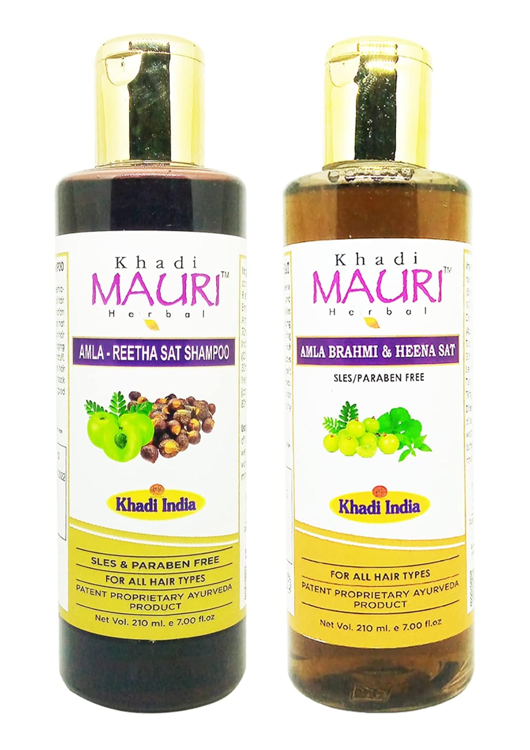 Khadi Mauri Amla Reetha & Amla Brahmi Heena Shampoo - Pack of 2 (420 ml)