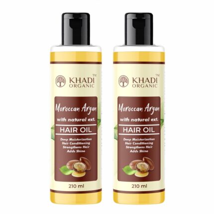 Khadi Organic Moroccan Argan Hair Oil 210ml with Argan, Jojoba, Rosemary & Castor Oil to Strengthen Dull & Dry Hair | Paraben & Sulphate Free | Vegan (210ML X 2) 420 ML (Moroccan Argan)
