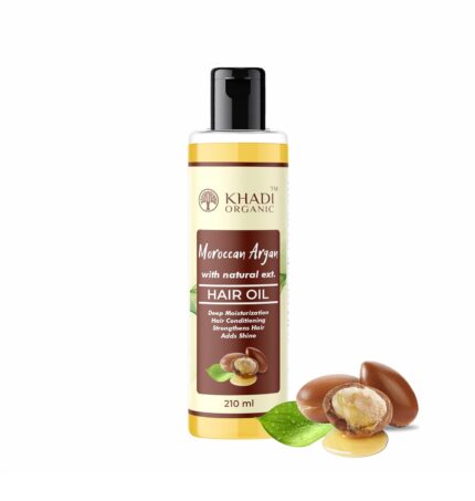 Khadi Organic Moroccan Argan Hair Oil – 210ml | Deep Moisturizing & Strengthening | Natural Hair Nourishment | Promotes Shine & Reduces Hair Fall | Paraben-Free (Pack 1, Moroccan Argan)