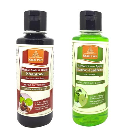 Khadi Pure Amla Reetha Sls & Green Apple Shampoo/Hair Cleanser+Conditioner, 210 ml (Pack of 2)