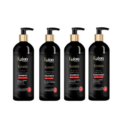 Klooks Professional Keratin Hair Care Kit for Hair Fall Control - Pro Clarifying Shampoo 250ml + Smoothing Treatment 250ml + Daily Smooth Shampoo 250ml + Conditioner 250ml