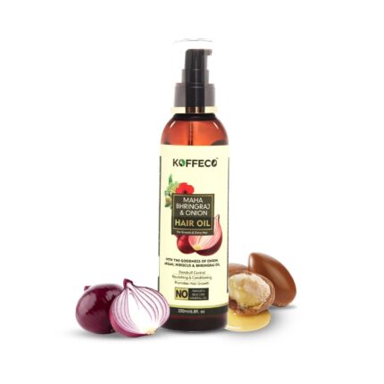 Koffeco Maha Bhringraj Onion Argan & Hibiscus Hair Oil 200ml, Prevents Hair Fall & Dandruff, Natural Ingredients, best hair growth oil for Men & Women's Haircare, bhringraj oil for hair