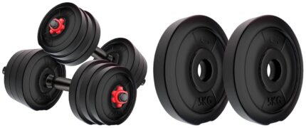 Kore DM-10KG-COMBO16 Home gym & Fitness Kit, 2.5 kg x 4 (PVC, Adjustable, Black) & Kore RW PVC Plate-10KG (5 KG X 2) Weight Plate, Black