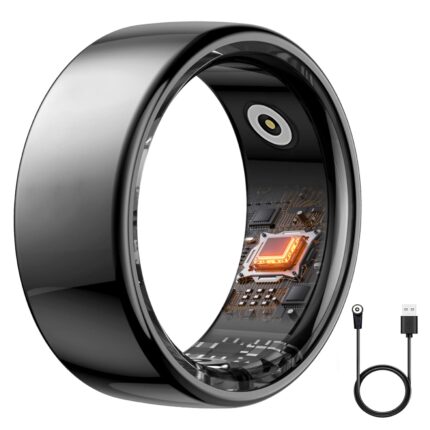 Kuinha Fitness Tracker, Smart Ring with Blood Oxygen, Blood Pressure, Sleep Tracking, Step Counter, No Subscription Fee, Gesture Control, IP68 Waterproof (Black)