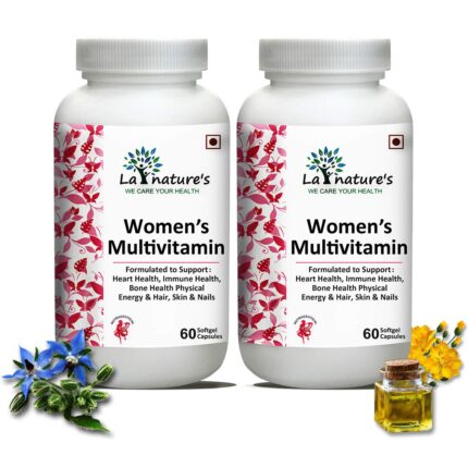 LA NATURE'S Women Multivitamin With Evening Primrose & Borage Oil - Essential Vitamins B1, B2, B3, B5, B6, B12, Biotin - Minerals Iron, Magnesium, Zinc For Women - 120 Softgels