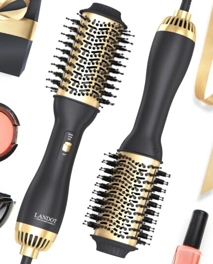 LANDOT Hair Dryer Brush Blow Dryer Brush In One, One-Step Hot Air Brush, Negative Ionic Hair Styler And Volumizer For Drying, Straightening, Volumizing, Lightweight Hairdryer, Gold, 1000 Watts