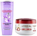 L'Oreal Paris Hair Mask, For Damaged and Weak Hair, With Pro-Keratin + Ceramide, Total Repair 5, 200ml & L'Oreal Paris Moisture Filling Shampoo, With Hyaluronic Acid, For Dry & Dehydrated Hair, 340ml