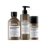 L'Oréal Professionnel Absolut Repair Molecular Sulfate-Free Deep Repairing Shampoo, Rinse-Off Serum & Leave-In Mask Combo for Damaged Hair