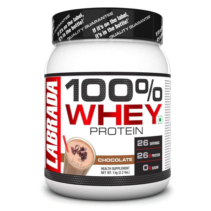Labrada 100% Whey Protein Concentrate, Post Workout, 26g Protein, 0g Sugar, Chocolate, 2.2 lbs