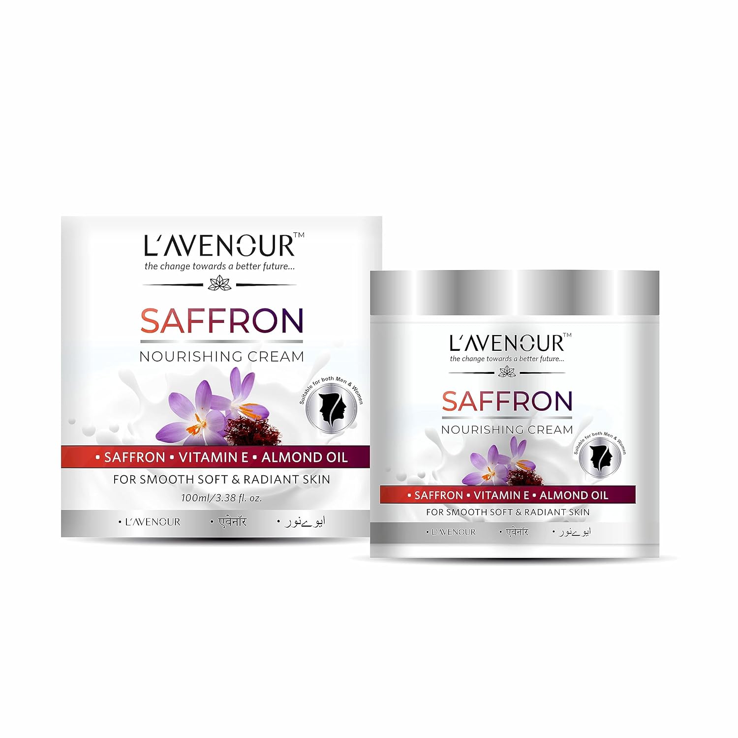 L'avenour Saffron Nourishing Cream with Vitamin E & Almond Oil For Smooth, Soft & Radiant Skin | SLS & Paraben Free Kesar Moisturizer For Dry Skin, Men & Women - 100ml