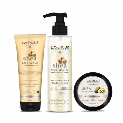 L'avenour Shea Butter Trio Pack For Dry Skin, Men & Women | Deep Hydration, Non-Greasy, SLS & Paraben Free Skin Moisturizer | Face Wash 115ml, Cold Cream 100ml & Body Lotion 200ml