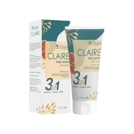 Le Dore Claire 3-in-1 Anti-Acne Clay Face Wash | With Zinc PCA, Witch Hazel, Tea Tree, Walnut Oatmeal & Himalayan Clay | Reduces Acne & Blemishes, Clears & Rejuvenates Skin | 60gm
