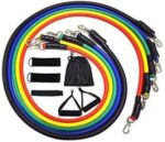 Leosportz Exercise Variable Resistance Band 5-Level Latex Tubes - Set Resistance Tube (Red, Black, Yellow, Green, Blue)