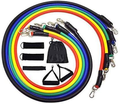 Leosportz Exercise Variable Resistance Band 5-Level Latex Tubes - Set Resistance Tube (Red, Black, Yellow, Green, Blue)