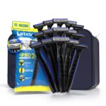 LetsShave Men Pro 2 Plus Disposable Shaving Razor | Stainless Steel Made In South Korea | Open Flow Twin Razor Blade With Pivot Head and Safety Cap | Hair Remover | Pack Of 15 + Travel Pouch
