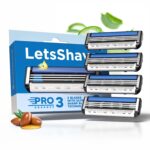 LetsShave Pro 3 Advance Shaving Razor Blades Refill (Cartridges), Pack of 4, World's First 3 Blade with Rubber Guard & Open Flow Architecture, Blades for Men