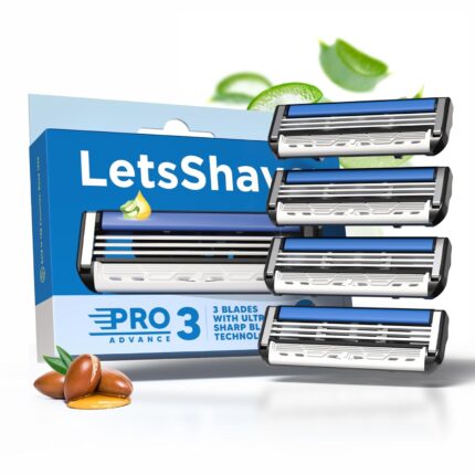 LetsShave Pro 3 Advance Shaving Razor Blades Refill (Cartridges), Pack of 4, World's First 3 Blade with Rubber Guard & Open Flow Architecture, Blades for Men