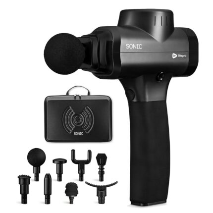 LifePro Sonic Handheld Percussion Massage Gun-Deep Tissue Massager For Sore Muscle And Stiffness-Quiet,5 Speed High-Intensity Vibration-Quick Rechargeable Device-Includes 5 Massage Heads(Black)