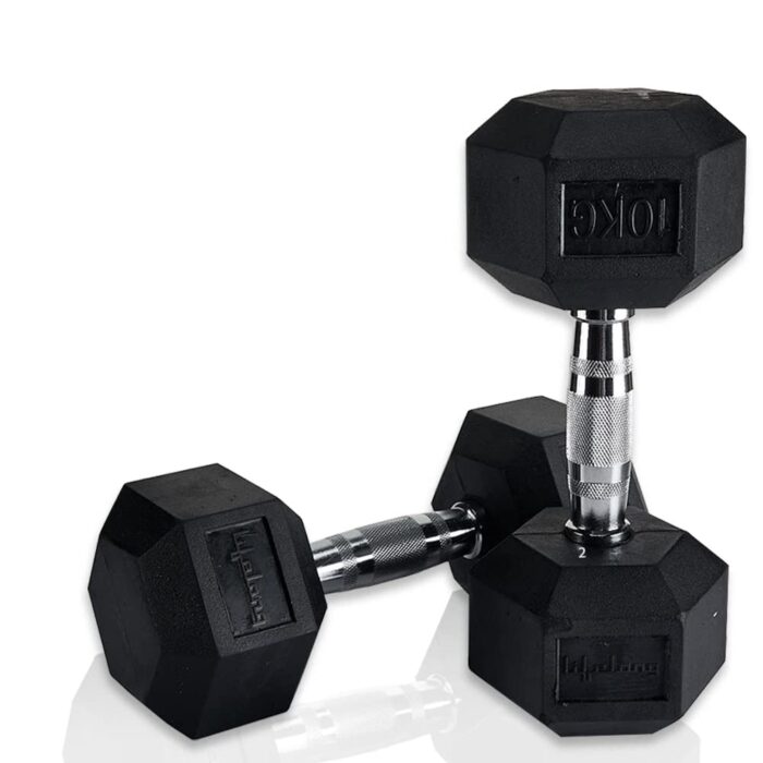 Lifelong LLHRD02 Rubber Cast Iron Hex Fixed Dumbbells Weights Fitness Home Gym Exercise Barbell (10kg 1 Pcs) Light Heavy for Women and Men’s Dumbbell (6 Month Warranty) Black