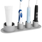 Linkidea Electric Toothbrush Holder, Silicone Tooth Brush Stand, Countertop 4 Slots Electric Toothbrush Holder Organizer Compatible with Oral-B iO Series, Philips Sonicare ProtectiveClean (Grey)