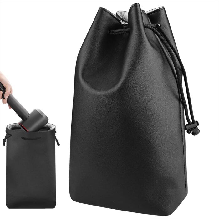 Linkidea Travel Case Bag Compatible with Dyson Airwrap, Vegan Leather Hair Dryer Styler Portable Storage Travel Gift, Hair Dryer Accessories Organizer (Black), Black