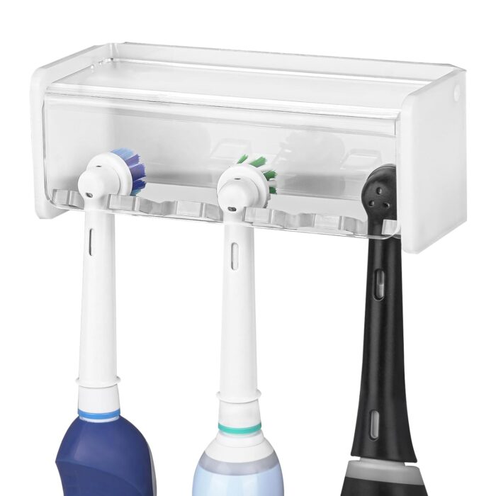 Linkidea Wall Mount Electric Toothbrush Holder with Cover for Bathroom, Wallmount 5 Slots Power Tooth Brush Organizer Compatible with Oral-B iO Series, Philips Sonicare ProtectiveClean (White)