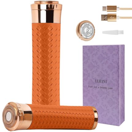 Lurini Facial Hair Remover for Women, Painless Rechargeable Hair Removal Device, Comes with 2 Replacement Heads, Portable Electric Shaver/Razors for Face, Chin, Upper Lip, arms (Orange)