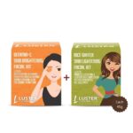Luster Cosmetics Combo Pack | Vitamin-C Facial Kit & Rice Water Facial Kit | 5 Step Facial Kit | Single Use Mini Facial Kit | For Women & Men | Paraben & Sulfate Free - 45g Each