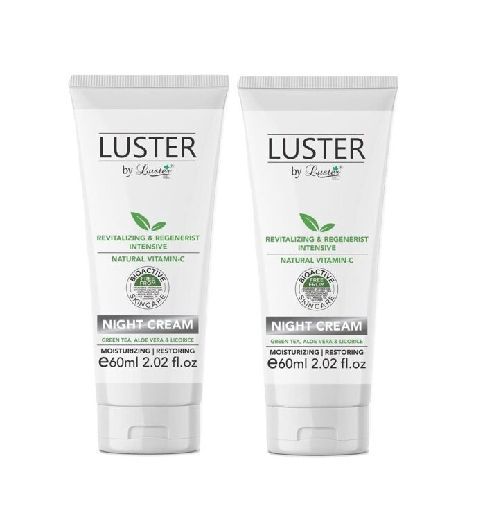 Luster Night Cream Revitalizing & Regenerist Intensive Made With Natural Vitamin – C | Night Cream For Women & Men | Overnight Repair | 100% Organic Acne-Prone Treatment - (Pack of 2-60ml each)