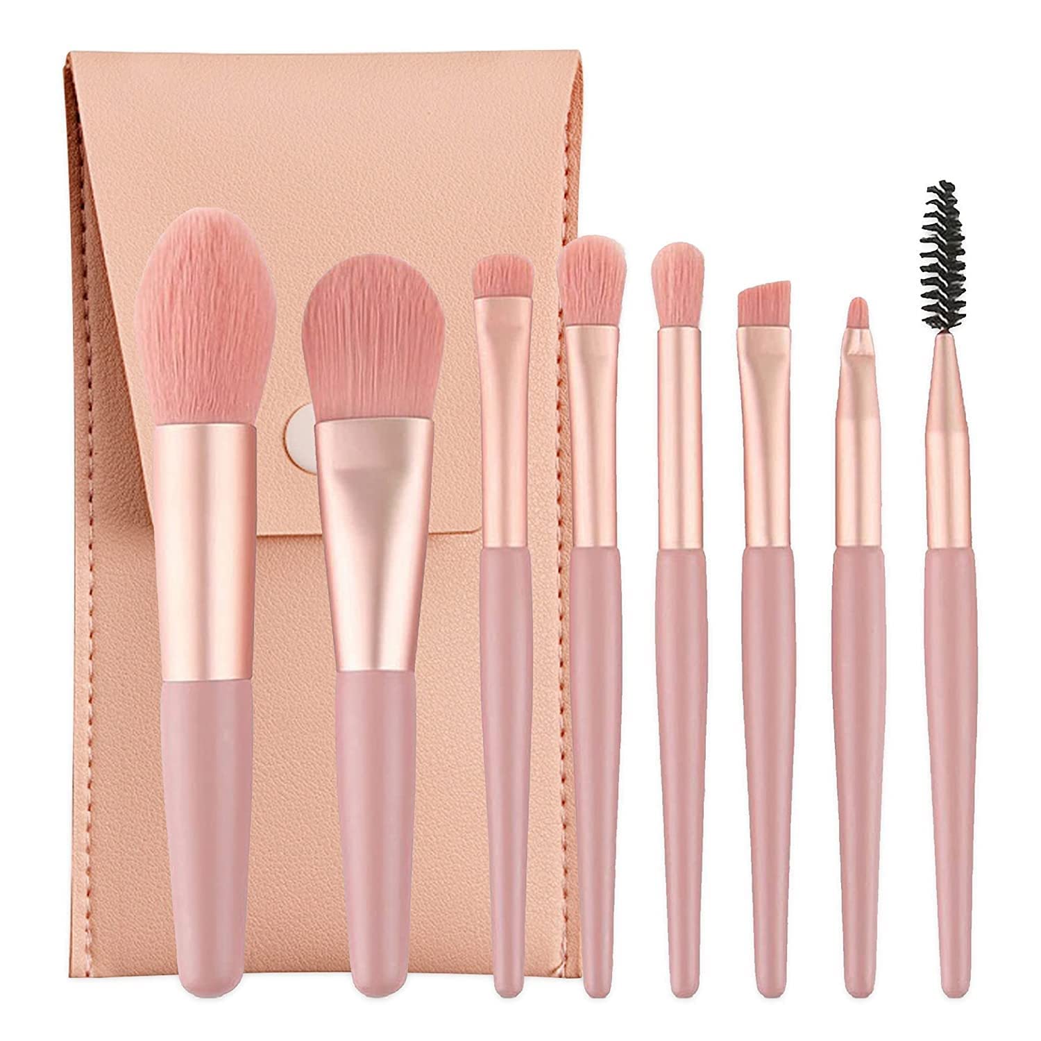 MKSL Brushes with Bag, 8PCS Professional Makeup Brush Set, Travel Size Cosmetic Brushes Kit for Face Foundation Blush Eye Shadow, Wooden Handle Synthetic Bristle