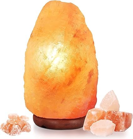 MV VISHNU SHINE WAVE Himalayan Rock Salt Lamp with Wooden Base – Handcrafted Natural Crystal Lamp with Light Bulb & Plug | Air Purifier & Night Light for Home, Office & Bedroom – 3-4 kg