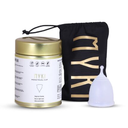 MYKI Cup Reusable Menstrual Cup For Women Ultra Soft, Oduor And Rash Free 100% Medical Grade Silicone No Leakage Protection For Up To 8-10 Hours Us Fda Registered (Medium, White),1 Count