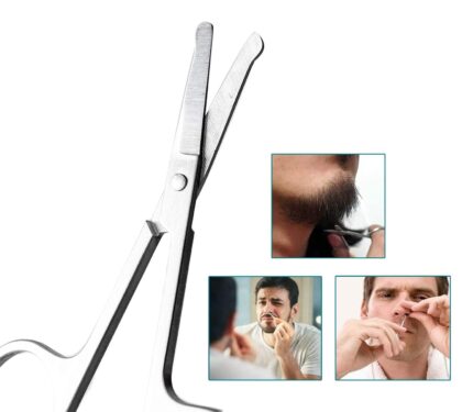 MYYNTI Professional Stainless Steel Tweezers with Round Tip Scissors Eyebrow Eyelash Facial Grooming Beauty Tools for Unisex (Silver) (Pack Of 2)
