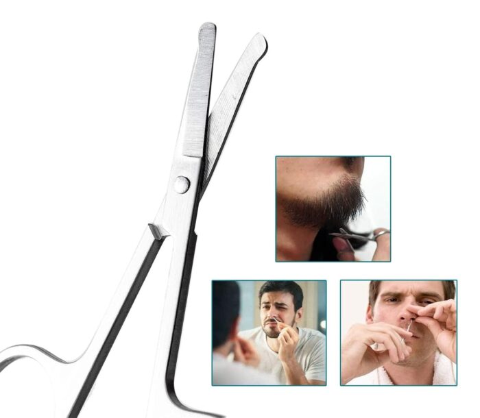 MYYNTI Professional Stainless Steel Tweezers with Round Tip Scissors Eyebrow Eyelash Facial Grooming Beauty Tools for Unisex (Silver) (Pack Of 2)