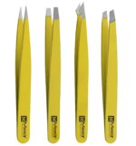 Macs Tweezers Set;- for Eyebrow Plucking, Ingrown Hair -Best for Eyebrow Hair, Facial Hair Removal,Splinter - Stainless Steel Precision Sharp- Pointy Ends Meet Perfectly - 7345YL (Yellow)