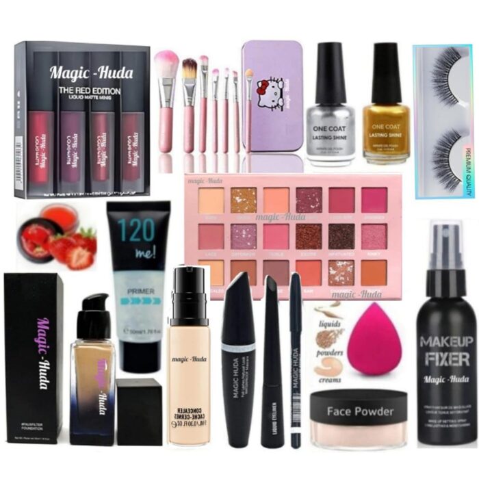 Magic Huda All in 1 Makeup Product Combo Kit And Makeup Kit Waterproof Makeup, Bridal Makeup, Smudge Proof Party Set For Women & Girls (Set Of 16) Professional Makeup Kit.