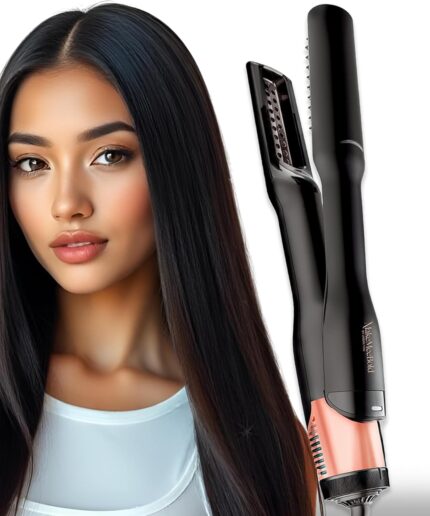 MakeMeeBold Wet To Straight Air Brush | 1200W Wet To Dry Hair Straightener With Smart Airflow | 1.4" Ceramic Plates & Teeth | 3 Air Speed Settings | Air Straightener For Hair, Black