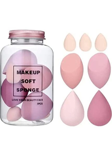 Makeup Sponge Set Beauty Blender with Egg Case, Soft Sponge(4 Big + 3 Mini-7 Pcs set) With Jar & Eco-Friendly Re-Usable Makeup-Removing and Facial Cleansing Pads for Removing Makeup, Face-Pack