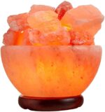 Malowal® Himalayan Salt Lamp Bowl with Natural Crystal Chunks and Wood Base Authentic (Firebowl with Chunks)