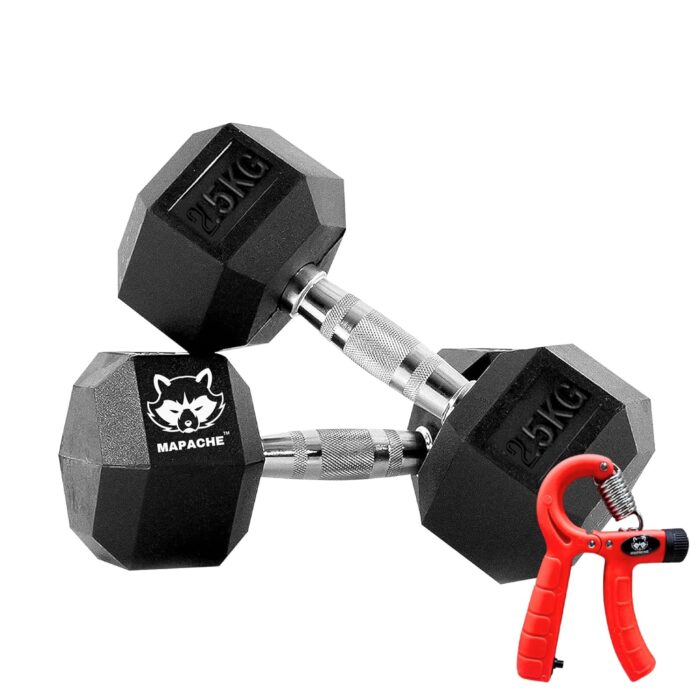 Mapache Dumbbells Set for Home Gym Dumbbells Hexagonal Dumbbells 2.5 Kg x 2 Set Fitness Gym With Hand Gripper Portable,adjustable & Strengthener for Men (5kg-60kg) Dumbbells (2.5kg Pair)
