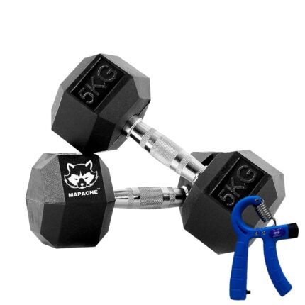 Mapache Dumbbells Set for Home Gym Dumbbells Hexagonal Dumbbells 5Kg x 2 Set Fitness Gym With Premium Series Hand Gripper Portable,adjustable & Strengthener for Men (5kg-60kg) Dumbbells (5kg Pair)