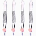Maple Professional Stainless Steel Tweezers Pack – 4 Pieces Combo Set | Great Precision for Facial Hair, Eyebrows Extensions, Ingrown Hair, Splinter, Blackhead, Nose Hair Remover